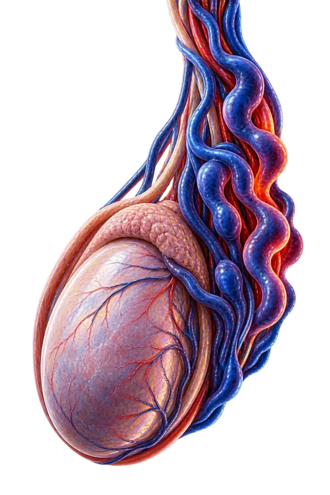 Varicocele of the pampiniform venous plexus draining a testis