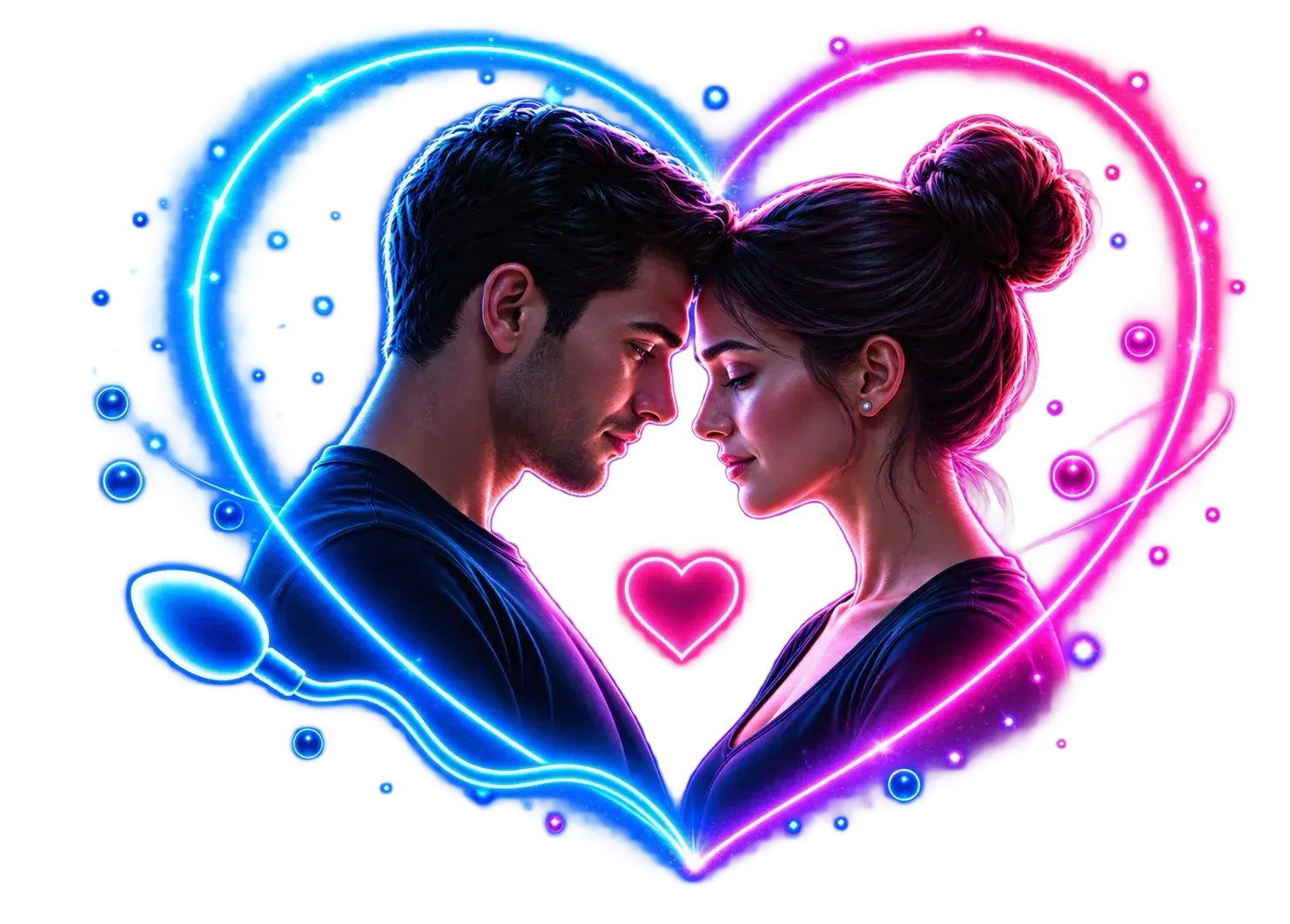 A couple framed by a glowing heart